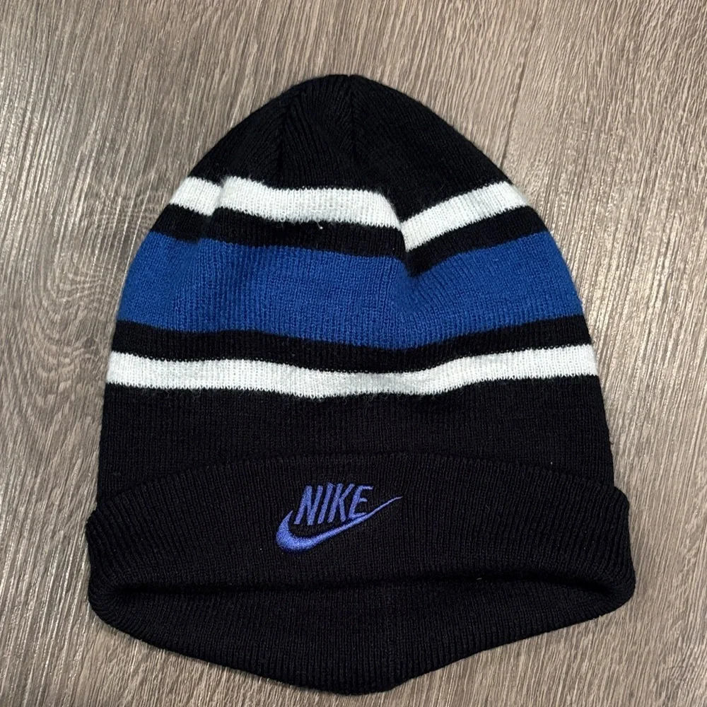 Nike Black and Blue Knit Beanie